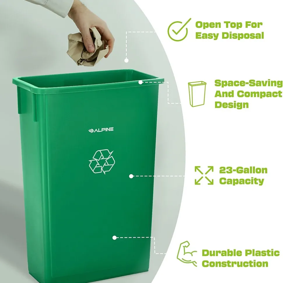 Alpine Industries Plastic Indoor Slim Trash Can with Lid, 23 Gallon, Multicolored, 3/Pack (477-PKD1)