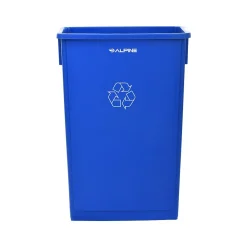 Alpine Industries Polypropylene Commercial Indoor Trash Can with Swing Lid and Dolly, 23-Gallon, Blue (ALP477-BLU2-PKD)
