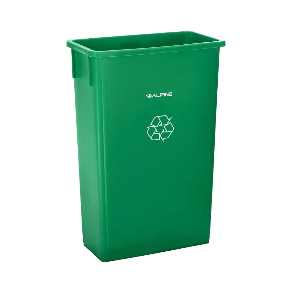 Alpine Industries Polypropylene Recycling Bin with Swing Lid and Dolly, 23-Gallon, Green (ALP477-GRN1-PKD)