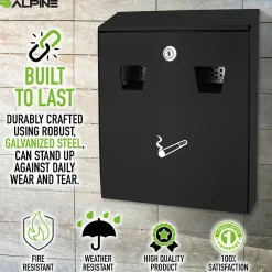 Alpine Industries Stainless Steel Outdoor Cigarette Receptacle, 1 Gallon, Black (490-01-BLK)