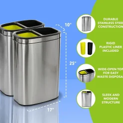 Alpine Industries Stainless Steel Indoor Trash Can, 10.5 Gallon, Silver (470-R-40L)