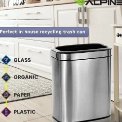 Alpine Industries Stainless Steel Indoor Trash Can, 5.3 Gallon, Silver, 2/Pack (470-20L-2PK)