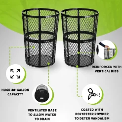 Alpine Industries Stainless-Steel Outdoor Trash Can, 48-Gallon, Black, 2/Pack (ALP473-48-BLK-2PK)