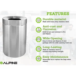 Alpine Industries Stainless Steel Indoor Trash Can with Open Lid, 50-Gallon, 2/Pack (ALP475-50-2PK)