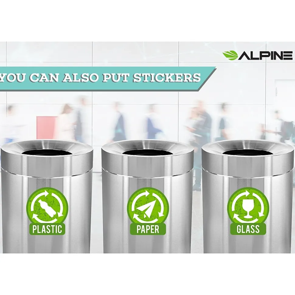 Alpine Industries Stainless Steel Indoor Trash Can with Open Lid, 50-Gallon, 2/Pack (ALP475-50-2PK)