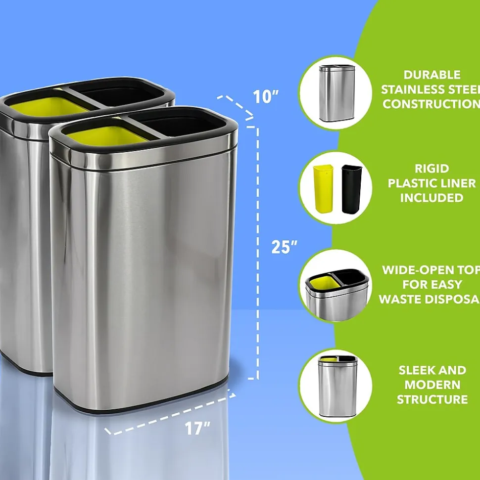 Alpine Industries Stainless Steel Trash Can with Open Lid, 10.5-Gallon, 2/Pack (ALP470-R-40L-2PK)