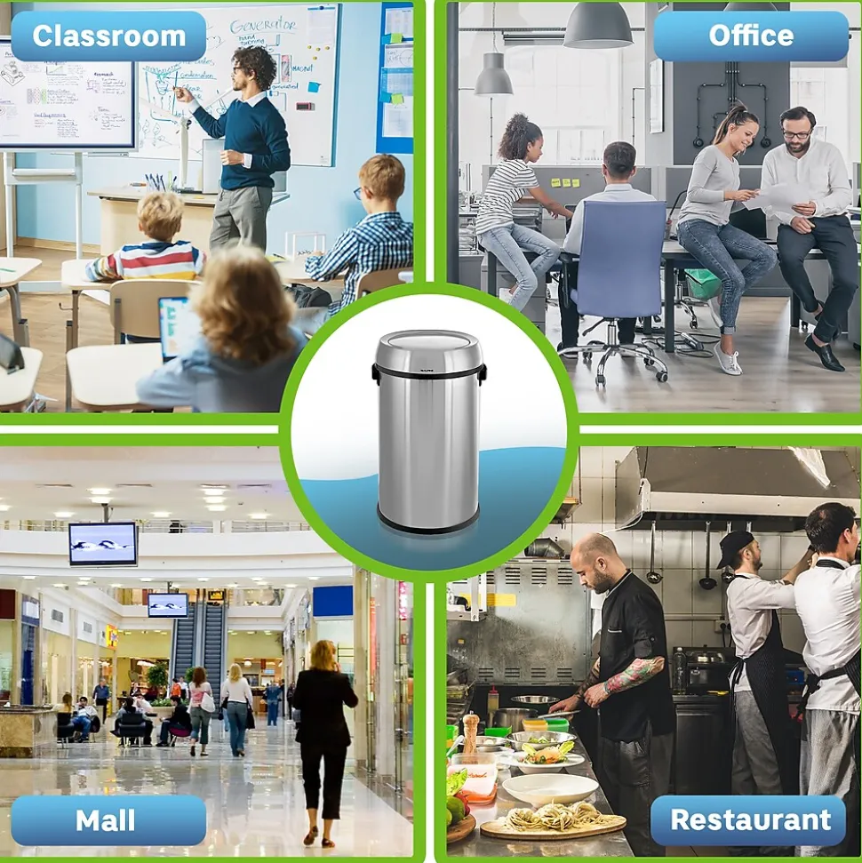 Alpine Industries Stainless Steel Trash Can with Swing Lid, 17-Gallon (ALP470-65L-1)