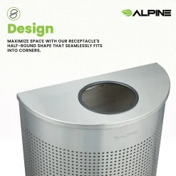 Alpine Industries Stainless Steel Perforated Half Round Trash Can, 12 Gallon, (ALP438-12HR-SS)
