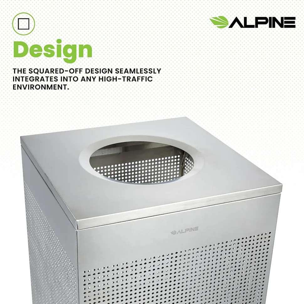 Alpine Industries Stainless Steel Trash Can, 40 Gallon, Silver (ALP438-40-SS-MK)