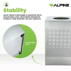 Alpine Industries Stainless Steel Trash Can, 40 Gallon, Silver (ALP438-40-SS-MK)