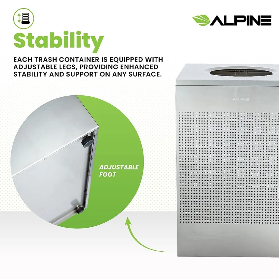 Alpine Industries Stainless Steel Trash Can, 40 Gallon, Silver (ALP438-40-SS-MK)