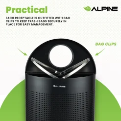 Alpine Industries Stainless Steel Trash Can, 12 Gallon, Black (ALP438-12HR-BLK)