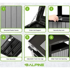 Alpine Industries Steel Outdoor Trash Can with Dome Lid, 40 Gallon, Gray (ALP471-40-WD-GRY)