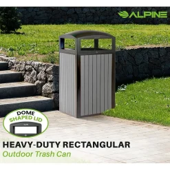 Alpine Industries Steel Outdoor Trash Can with Dome Lid, 40 Gallon, Gray (ALP471-40-WD-GRY)