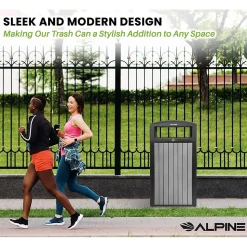 Alpine Industries Steel Outdoor Trash Can with Dome Lid, 40 Gallon, Gray (ALP471-40-WD-GRY)
