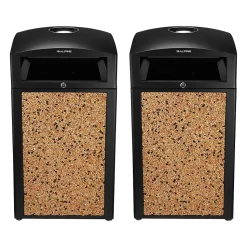 Alpine Industries Steel Outdoor Trash Can with Covered Top and Open Sides, 40-Gallon, Black/Stone, 2/Pack (ALP472-40-STO-2PK)