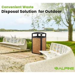 Alpine Industries Steel Outdoor Trash Can with Covered Top and Open Sides, 40-Gallon, Black/Stone, 2/Pack (ALP472-40-STO-2PK)