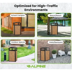 Alpine Industries Steel Outdoor Trash Can with Covered Top and Open Sides, 40-Gallon, Black/Stone, 2/Pack (ALP472-40-STO-2PK)