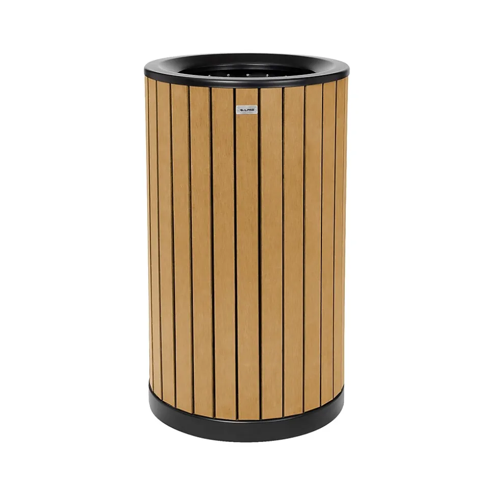 Alpine Industries Steel Outdoor Trash Can with Open Lid, 32 Gallon, Cedar/Black (ALP4400-01-CD)
