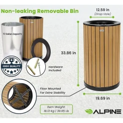 Alpine Industries Steel Outdoor Trash Can with Open Lid, 32 Gallon, Cedar/Black (ALP4400-01-CD)