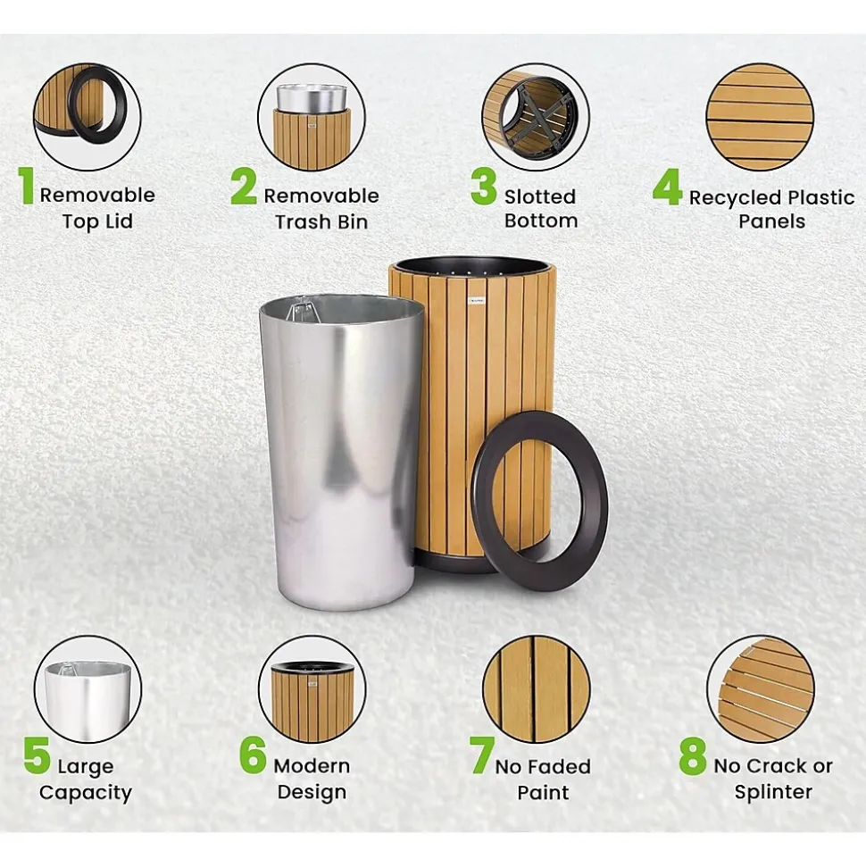 Alpine Industries Steel Outdoor Trash Can with Open Lid, 32 Gallon, Cedar/Black (ALP4400-01-CD)