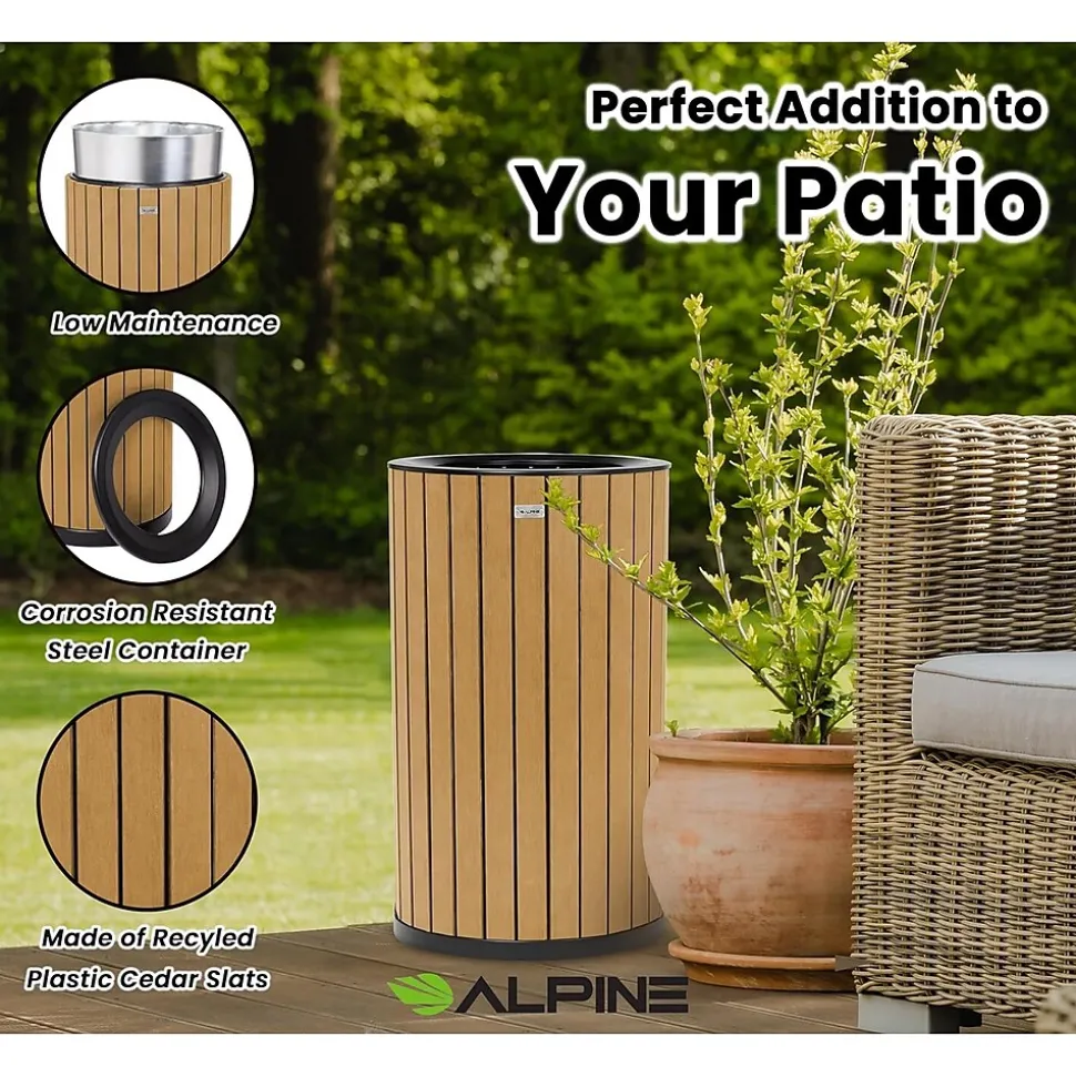 Alpine Industries Steel Outdoor Trash Can with Open Lid, 32 Gallon, Cedar/Black (ALP4400-01-CD)