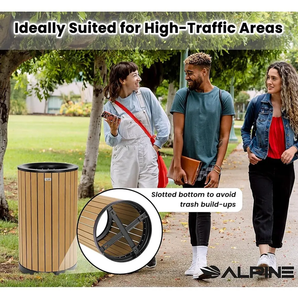 Alpine Industries Steel Outdoor Trash Can with Open Lid, 32 Gallon, Cedar/Black (ALP4400-01-CD)