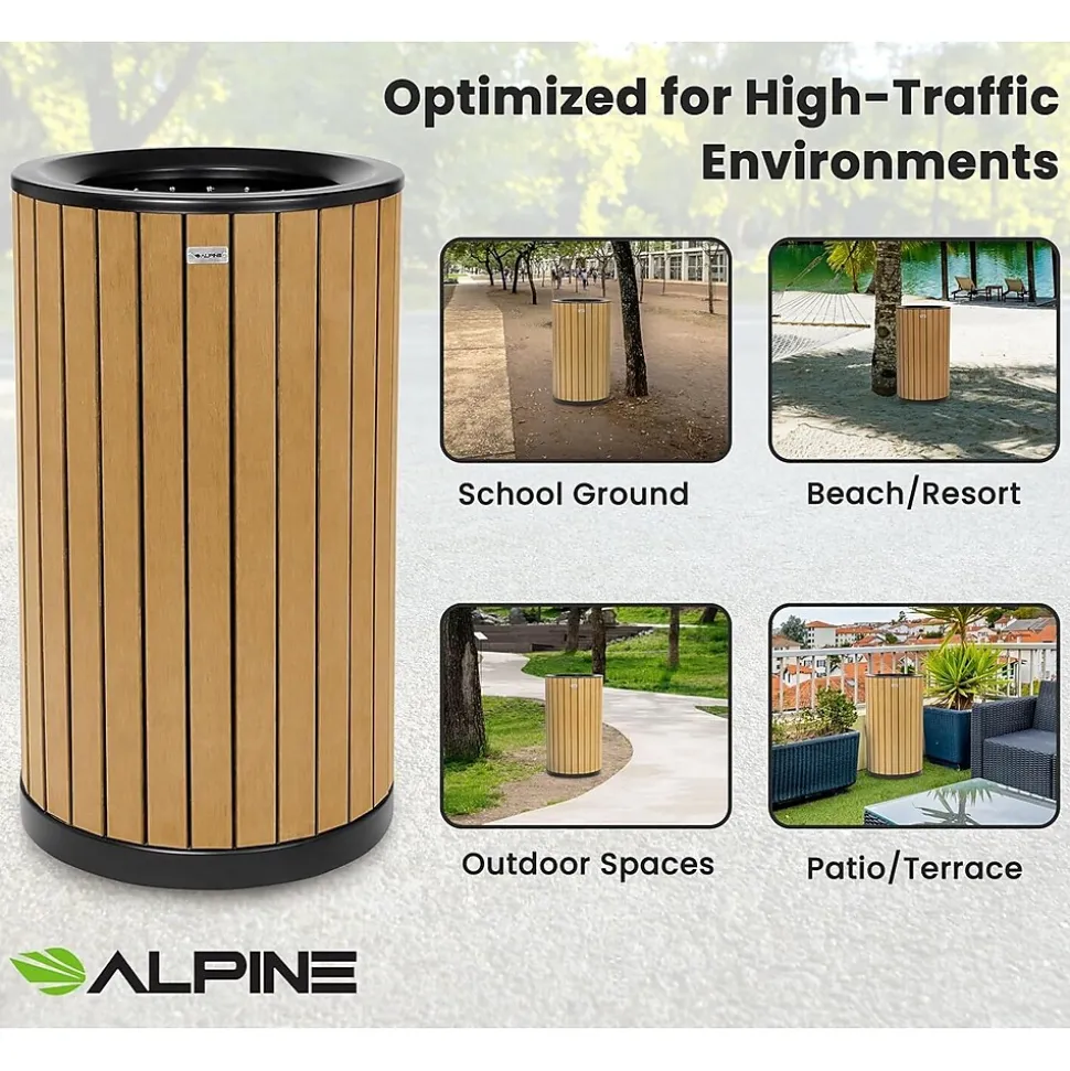 Alpine Industries Steel Outdoor Trash Can with Open Lid, 32 Gallon, Cedar/Black (ALP4400-01-CD)