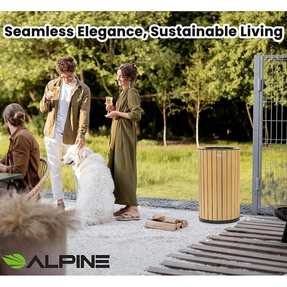 Alpine Industries Steel Outdoor Trash Can with Open Lid, 32 Gallon, Cedar/Black (ALP4400-01-CD)