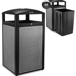 Alpine Industries Steel Outdoor Commercial Trash Can with Ashtray Dome Lid, 40-Gallon, Silver, 2/Pack (ALP472-40-SIL-2PK)