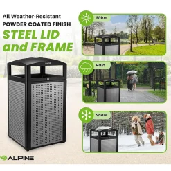 Alpine Industries Steel Outdoor Commercial Trash Can with Ashtray Dome Lid, 40-Gallon, Silver, 2/Pack (ALP472-40-SIL-2PK)