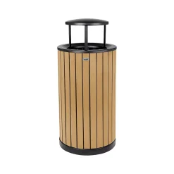 Alpine Industries Steel Outdoor Trash Can with Rain Bonnet Lid, 32 Gallon, Cedar/Black (ALP4400-01-CD-RB)