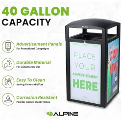 Alpine Industries Steel Outdoor Trash Can with Covered Top Lid, 40-Gallon, Gray Stone (ALP471-40-GRYS-SGN)