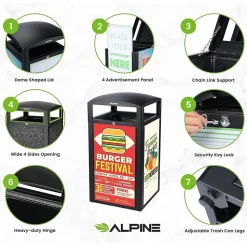 Alpine Industries Steel Outdoor Trash Can with Covered Top Lid, 40-Gallon, Gray Stone (ALP471-40-GRYS-SGN)