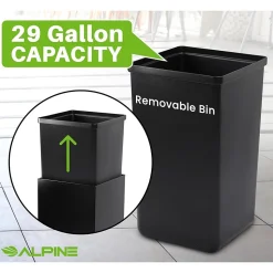 Alpine Industries Steel Trash Can with Lid, 29-Gallon, Black (ALP4450-KIT-BLK-S-TR)