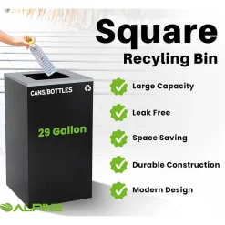 Alpine Industries Steel Trash Can with Lid, 29-Gallon, Black (ALP4450-KIT-BLK-S-TR)