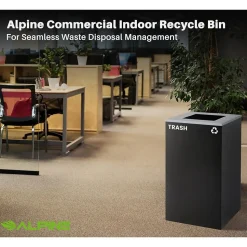 Alpine Industries Steel Trash Can with Lid, 29-Gallon, Black (ALP4450-KIT-BLK-S-TR)