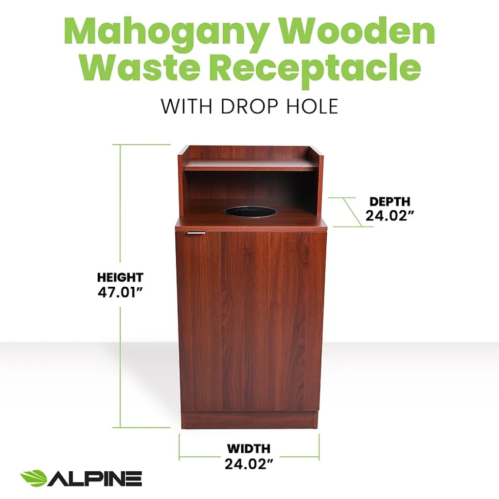 Alpine Industries Trash Can, 32-Gallon, Mahogany (ALP476-DH-MA)