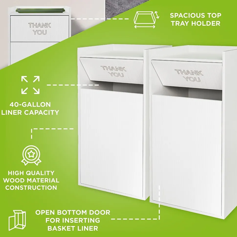 Alpine Industries Wood Trash Can, 40 Gallon, White, 2/Pack, (476-WHI-2PK)