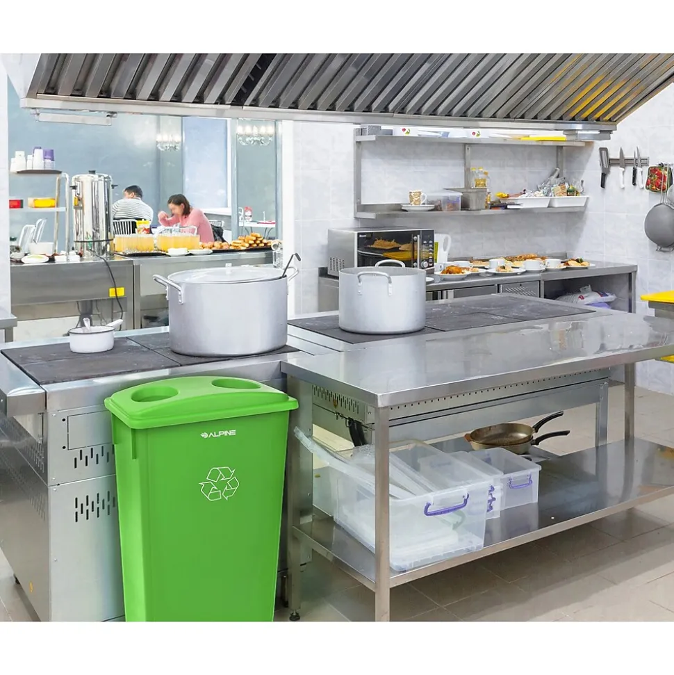 Alpine Polypropylene Can with Bottle Recycling Lid, 23-Gallon, Lime Green, 3/Pack (4778-3-LGRN-3)