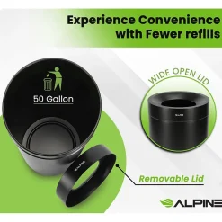 Alpine Stainless Steel Trash Can, 50-Gallon, Matte Black (ALP475-50-BLK)