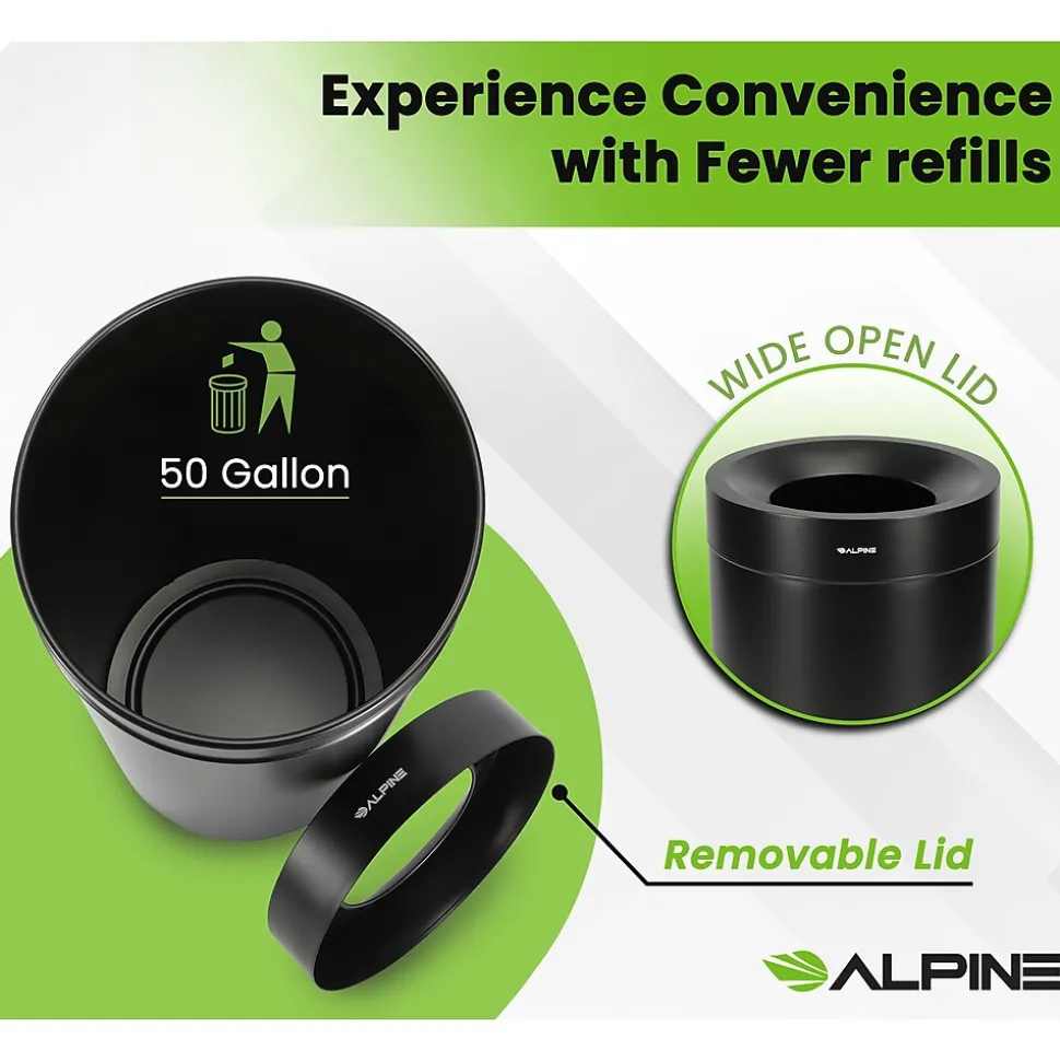 Alpine Stainless Steel Trash Can, 50-Gallon, Matte Black (ALP475-50-BLK)