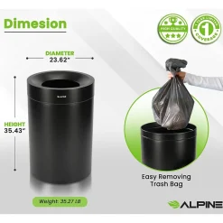 Alpine Stainless Steel Trash Can, 50-Gallon, Matte Black (ALP475-50-BLK)