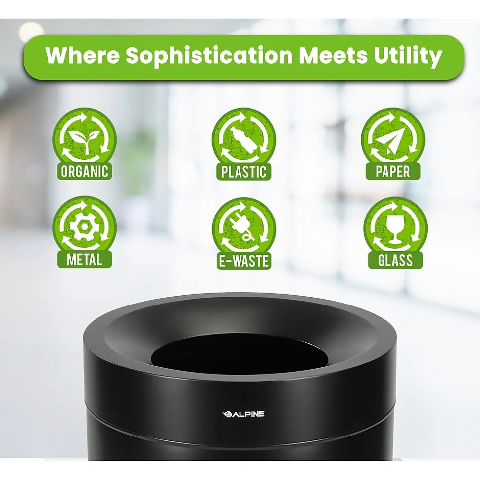 Alpine Stainless Steel Trash Can, 50-Gallon, Matte Black (ALP475-50-BLK)