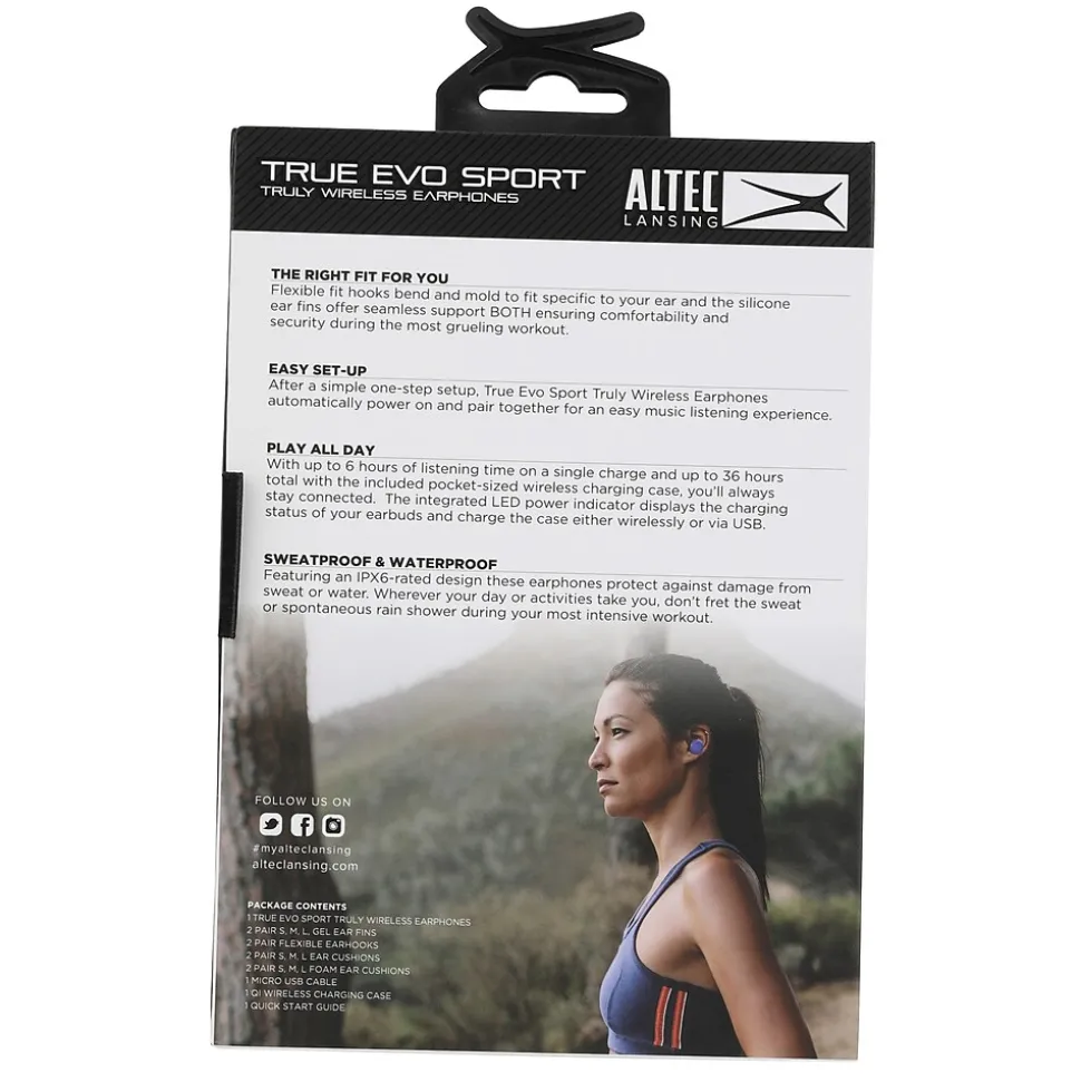 Altec True Evo Sport Truly Wireless Bluetooth Earphones, Black (MZX758-BLK)