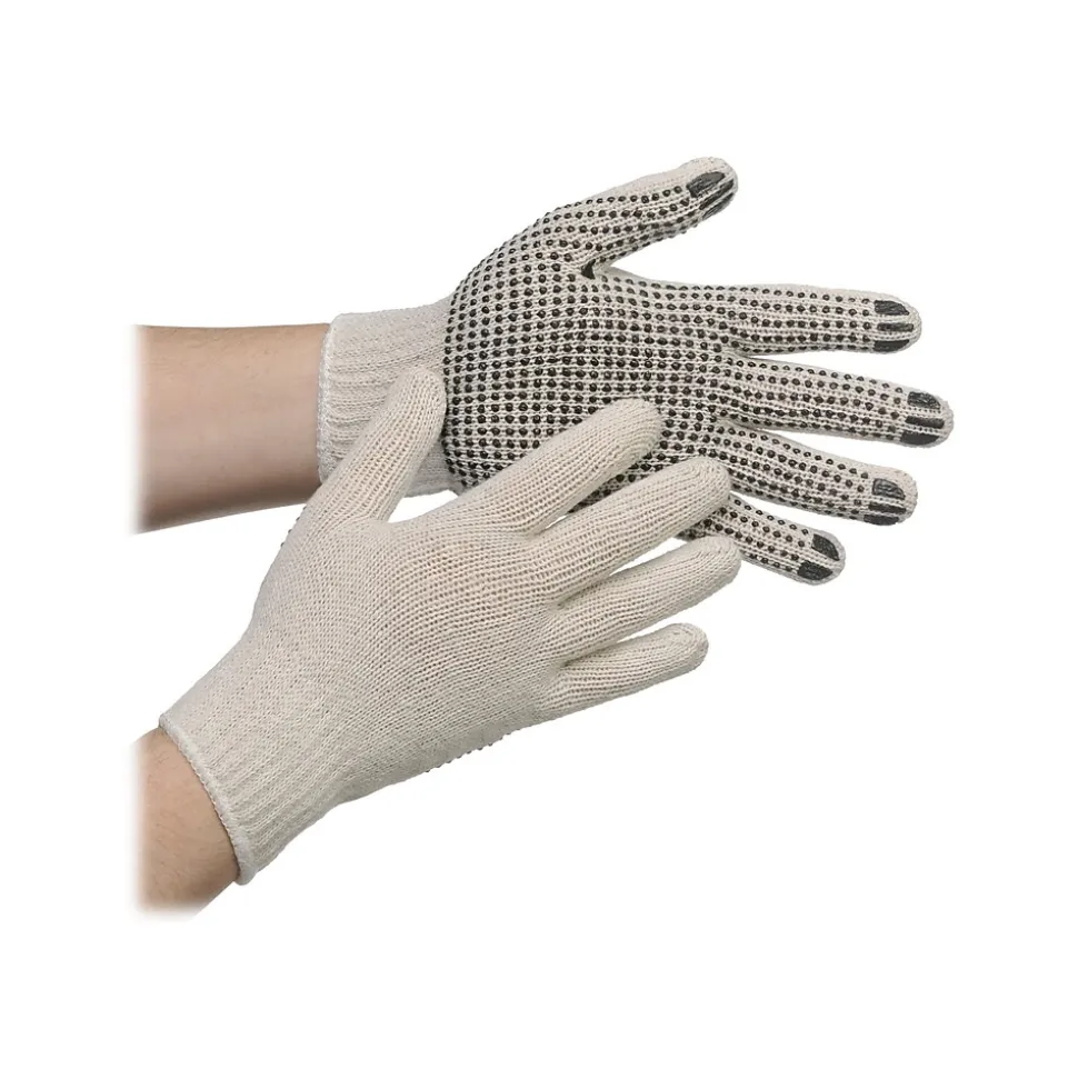Ambitex Pro 1-Sided Dotted String Knit Cotton Gloves, Natural White, Dozen (CTPS400MN/1SD)