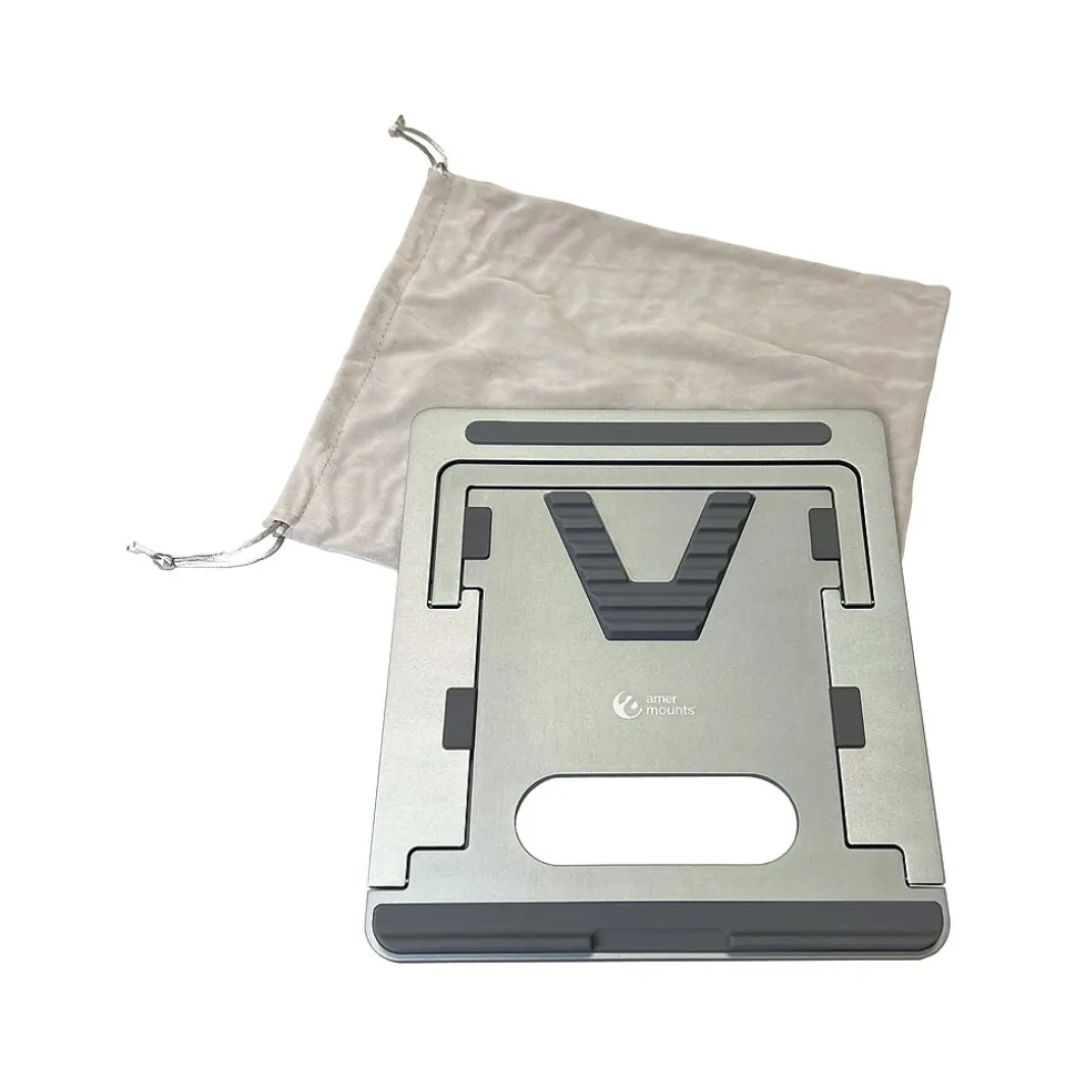 Amer 10" x 6" Aluminum Folding Laptop Stand for 15.6" Laptops, Silver (AMRNS01DG)