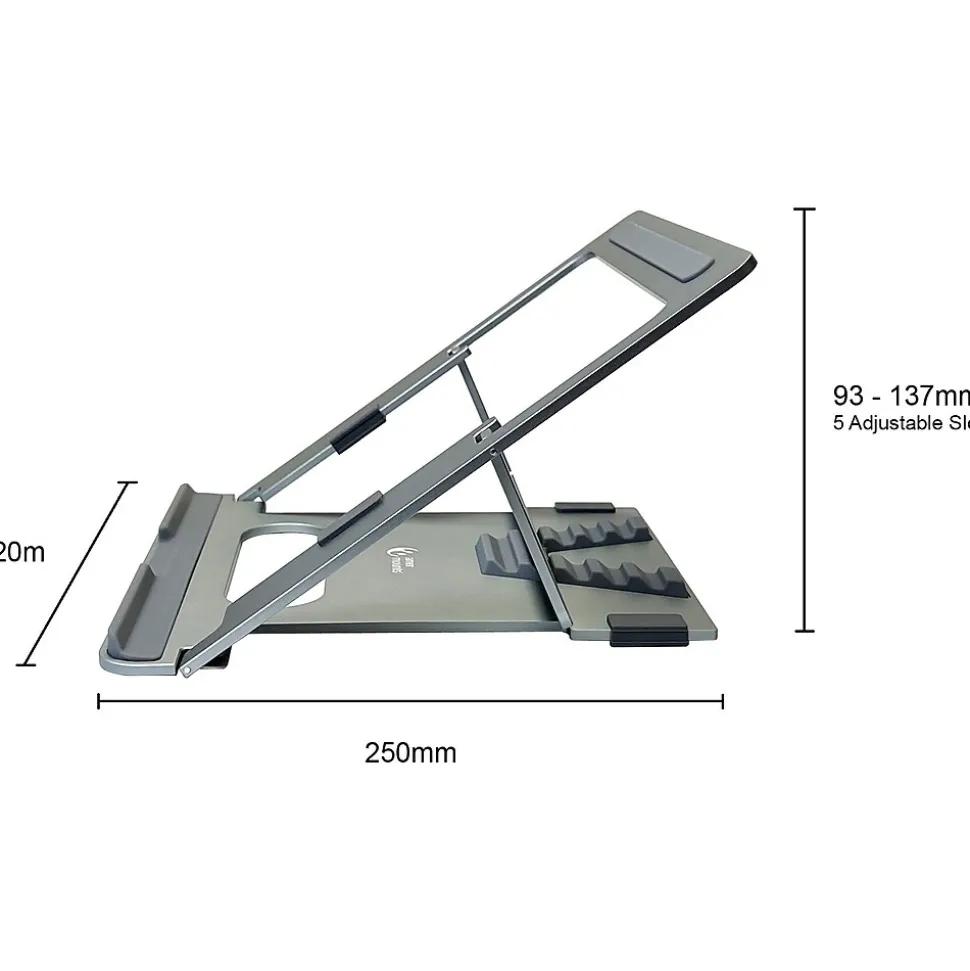 Amer 10" x 6" Aluminum Folding Laptop Stand for 15.6" Laptops, Silver (AMRNS01DG)