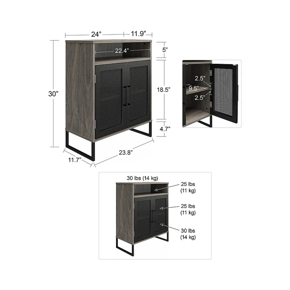 Ameriwood Purdue 30" Storage Cabinet with 3 Shelves, Gray Oak (3558917COM)