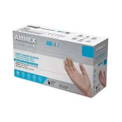 Ammex Professional VPF Powder Free Vinyl Exam Gloves, Latex Free, Clear, Medium, 100/Box, 10 Boxes/Carton (VPF64100-CC)